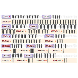 Titanium Screw set UFO Xray XB8E'24 (149pcs) - T-WORKS - TSSU-XB8E'24