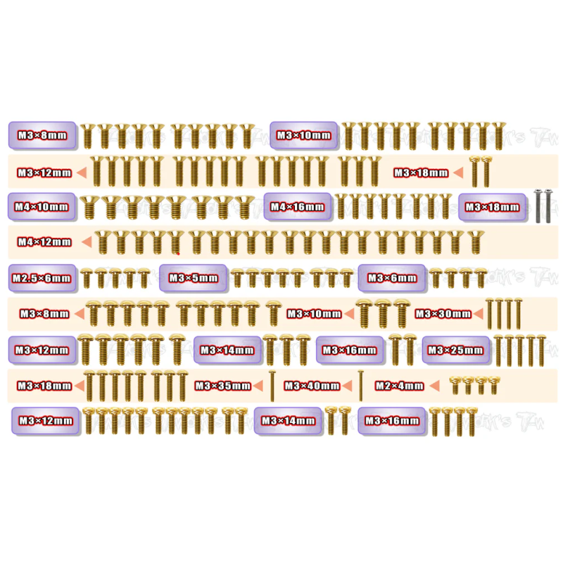 Kit Vis Acier Nitride Doré XB8 2025 (161) - T-WORKS - GSS-XB8'25