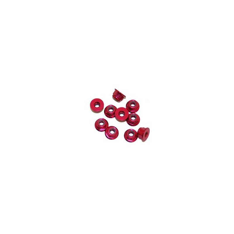 3MM. ALU. NYLON NUT W/FLANGED RED (10pcs) - UR1503-R - ULTIMATE