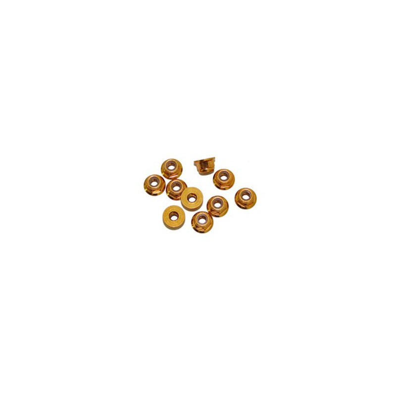 4 mm. ALU. NYLON NUT W/FLANGE GOLD (10 pcs) - UR1513-G - ULTIMATE