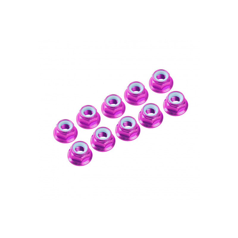 4 mm. ALU. NYLON NUT W/FLANGE PINK (10 pcs) - UR1513-PK - ULTIMATE